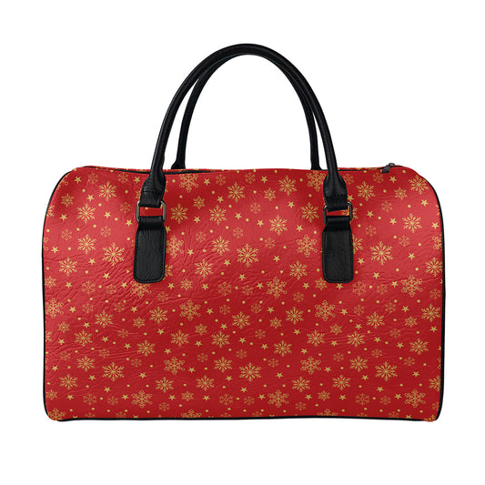 Christmas Snowflakes And Stars Print Leather Duffle Bag