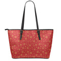 Christmas Snowflakes And Stars Print Leather Tote Bag With Zipper