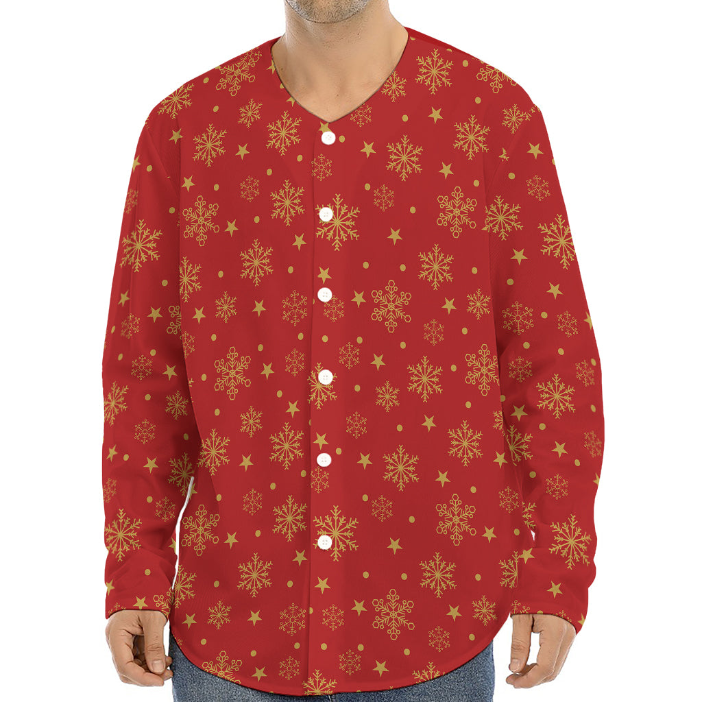 Christmas Snowflakes And Stars Print Long Sleeve Baseball Jersey