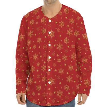 Christmas Snowflakes And Stars Print Long Sleeve Baseball Jersey
