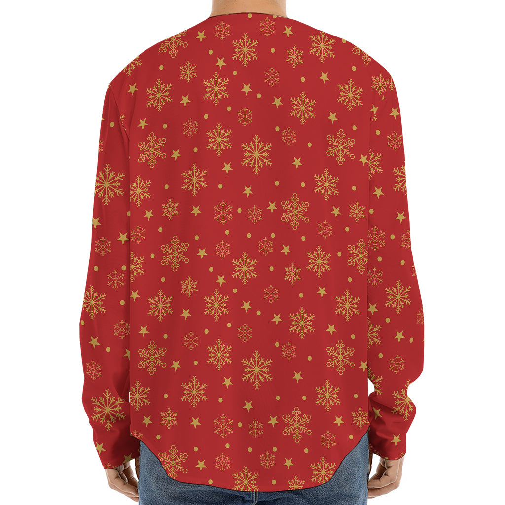 Christmas Snowflakes And Stars Print Long Sleeve Baseball Jersey