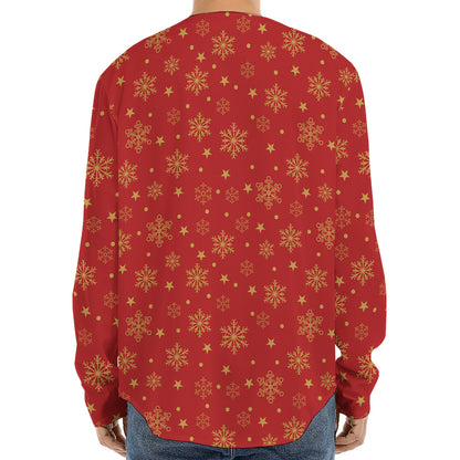 Christmas Snowflakes And Stars Print Long Sleeve Baseball Jersey