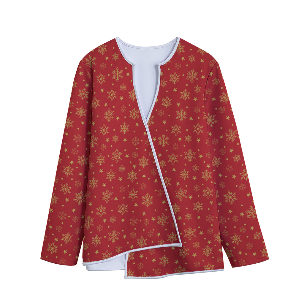 Christmas Snowflakes And Stars Print Long Sleeve Short Coat