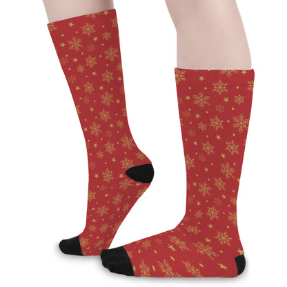 Christmas Snowflakes And Stars Print Long Socks