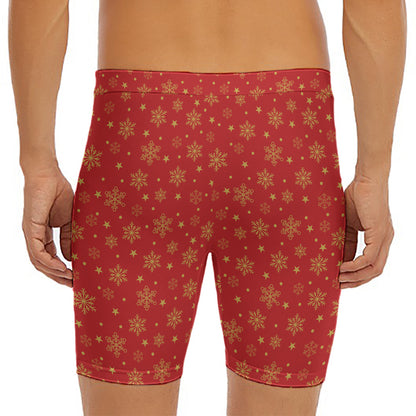 Christmas Snowflakes And Stars Print Men's Long Boxer Briefs
