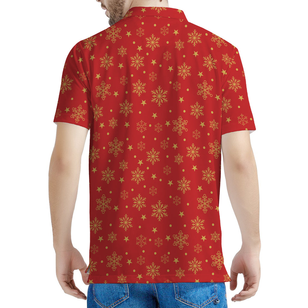 Christmas Snowflakes And Stars Print Men's Polo Shirt