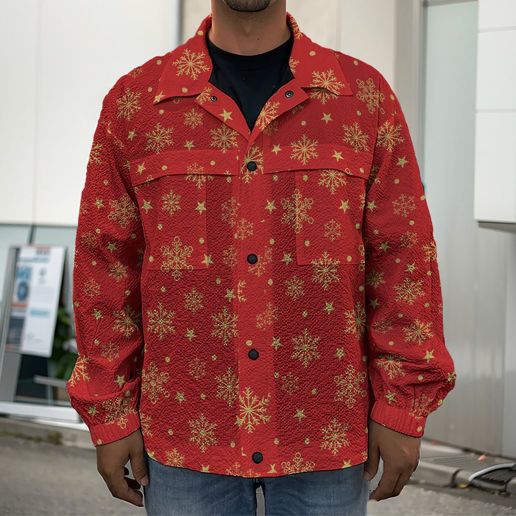 Christmas Snowflakes And Stars Print Men's Shirt Jacket