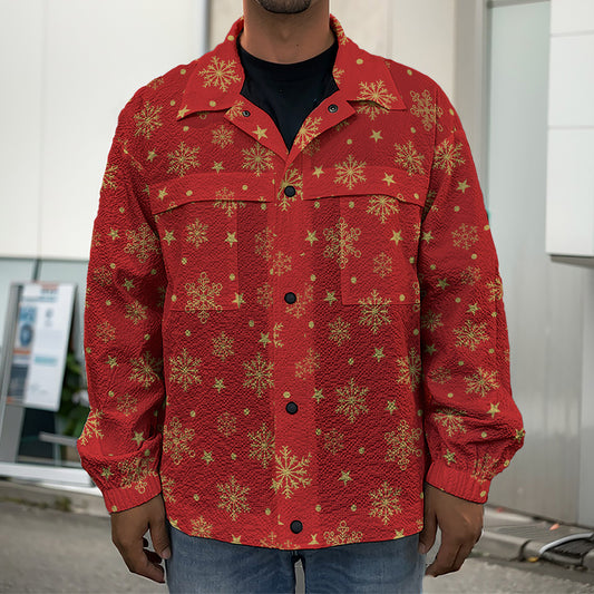 Christmas Snowflakes And Stars Print Men's Shirt Jacket