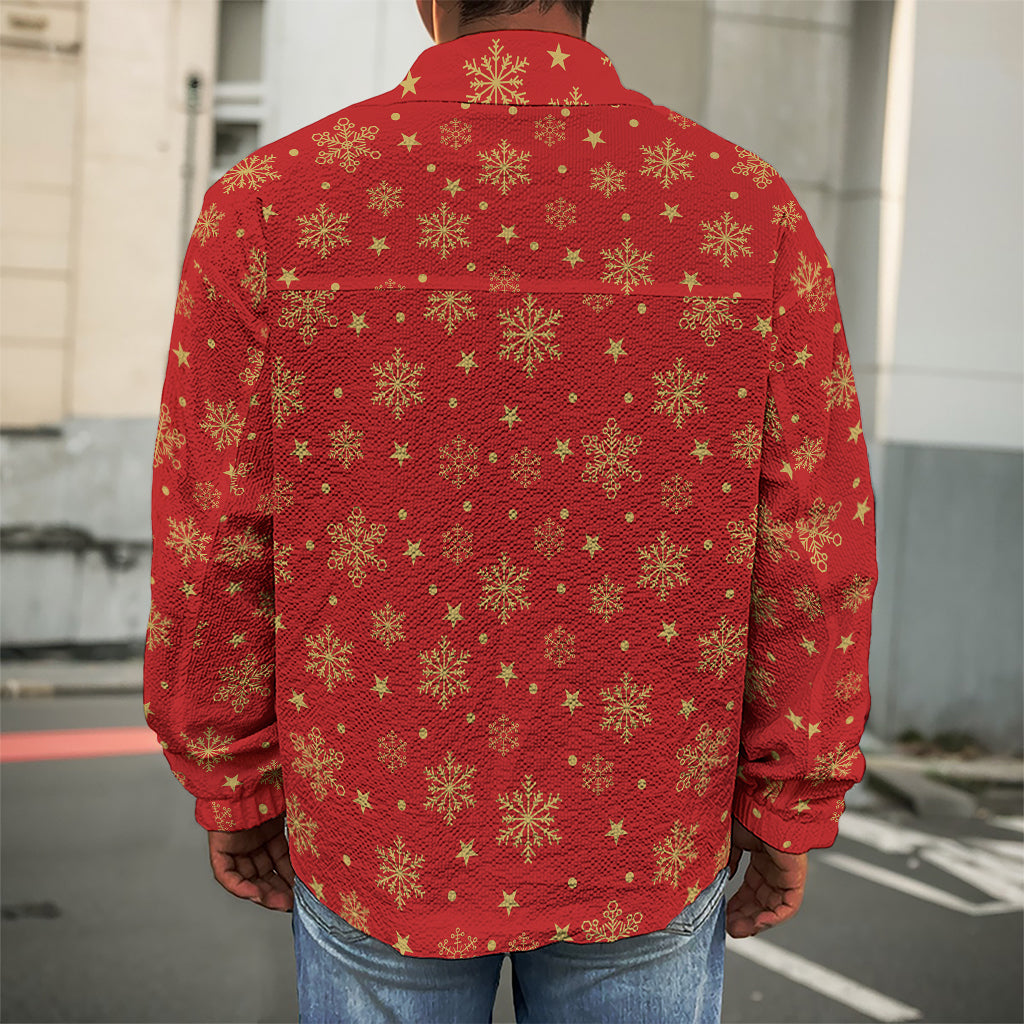 Christmas Snowflakes And Stars Print Men's Shirt Jacket