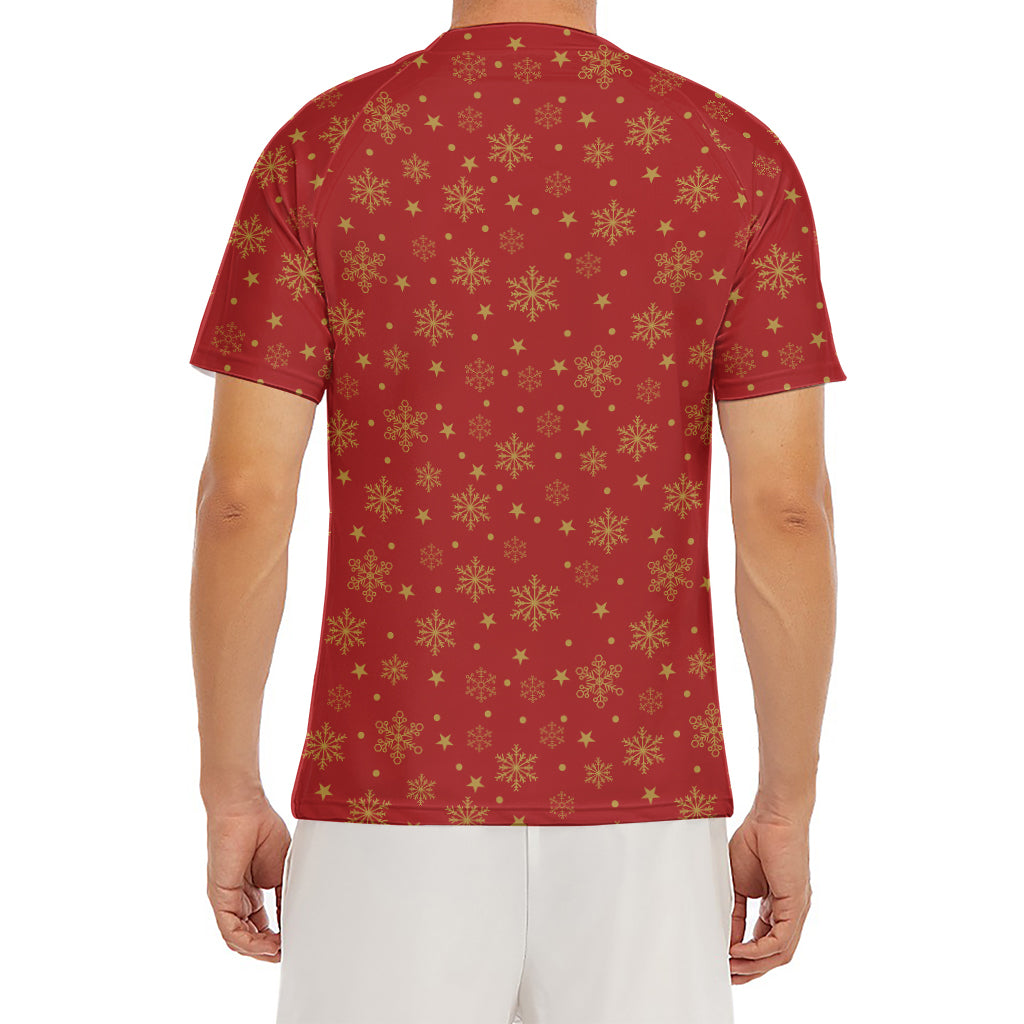 Christmas Snowflakes And Stars Print Men's Short Sleeve Rash Guard