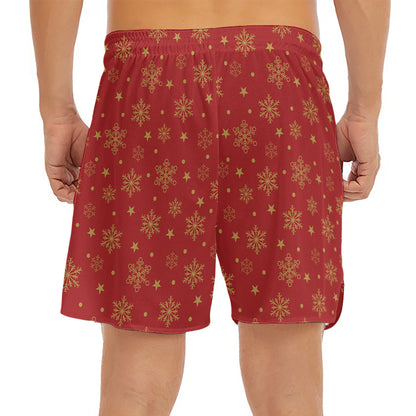 Christmas Snowflakes And Stars Print Men's Split Running Shorts