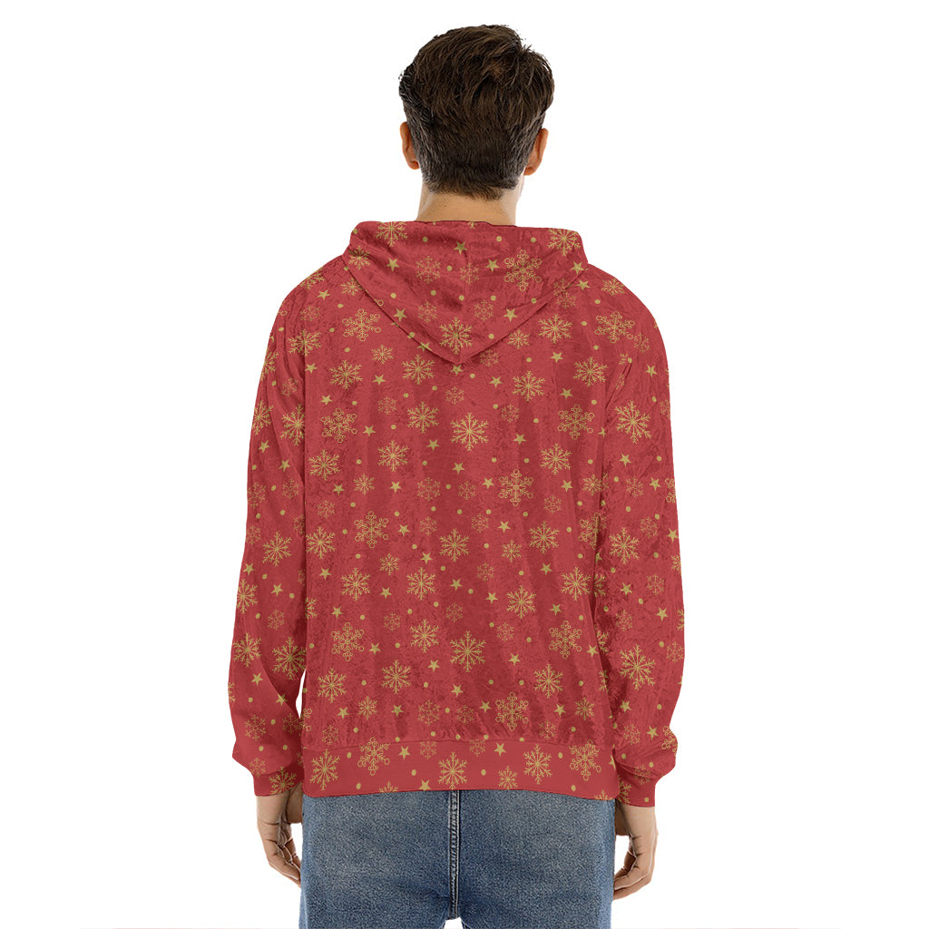 Christmas Snowflakes And Stars Print Men's Velvet Pullover Hoodie