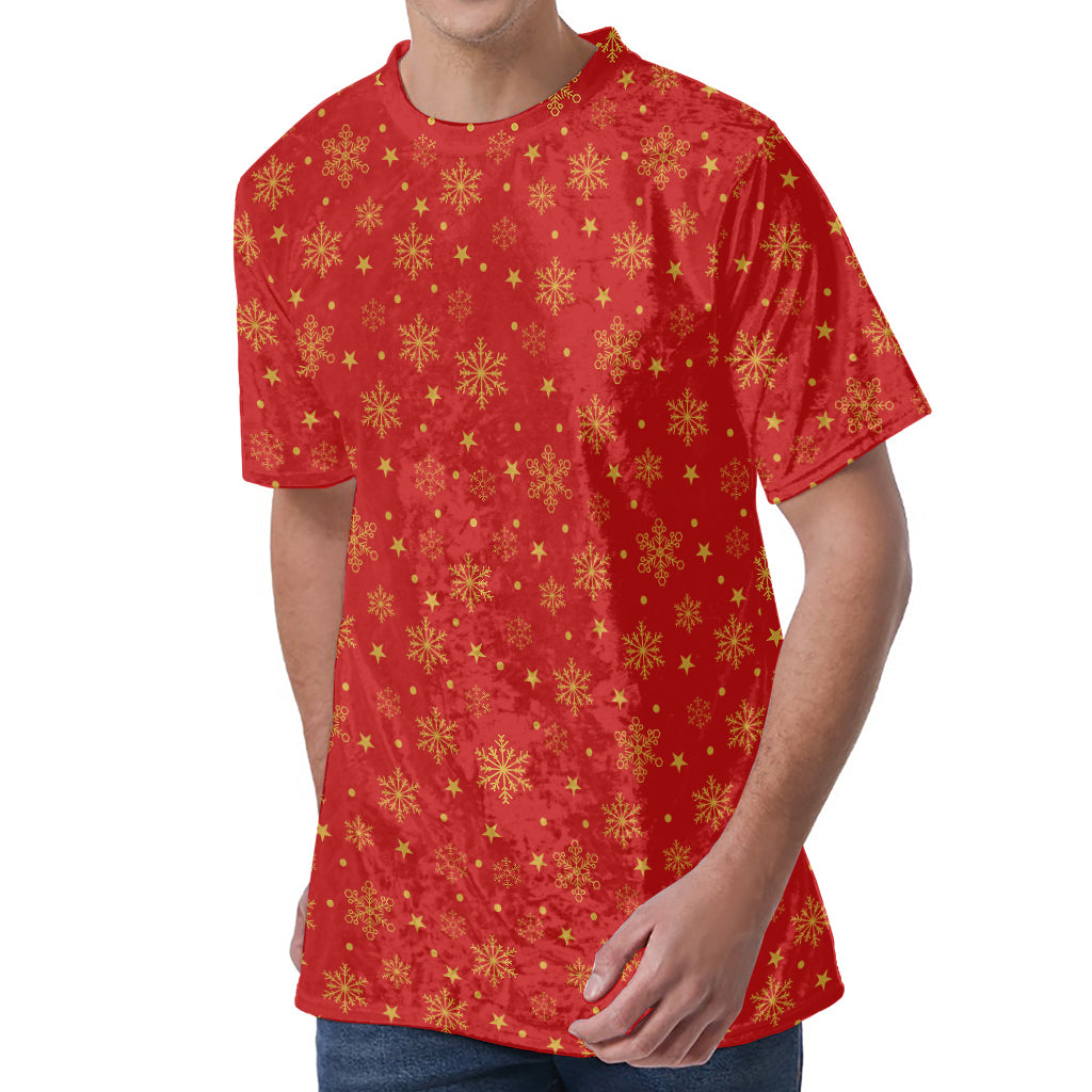 Christmas Snowflakes And Stars Print Men's Velvet T-Shirt