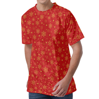 Christmas Snowflakes And Stars Print Men's Velvet T-Shirt