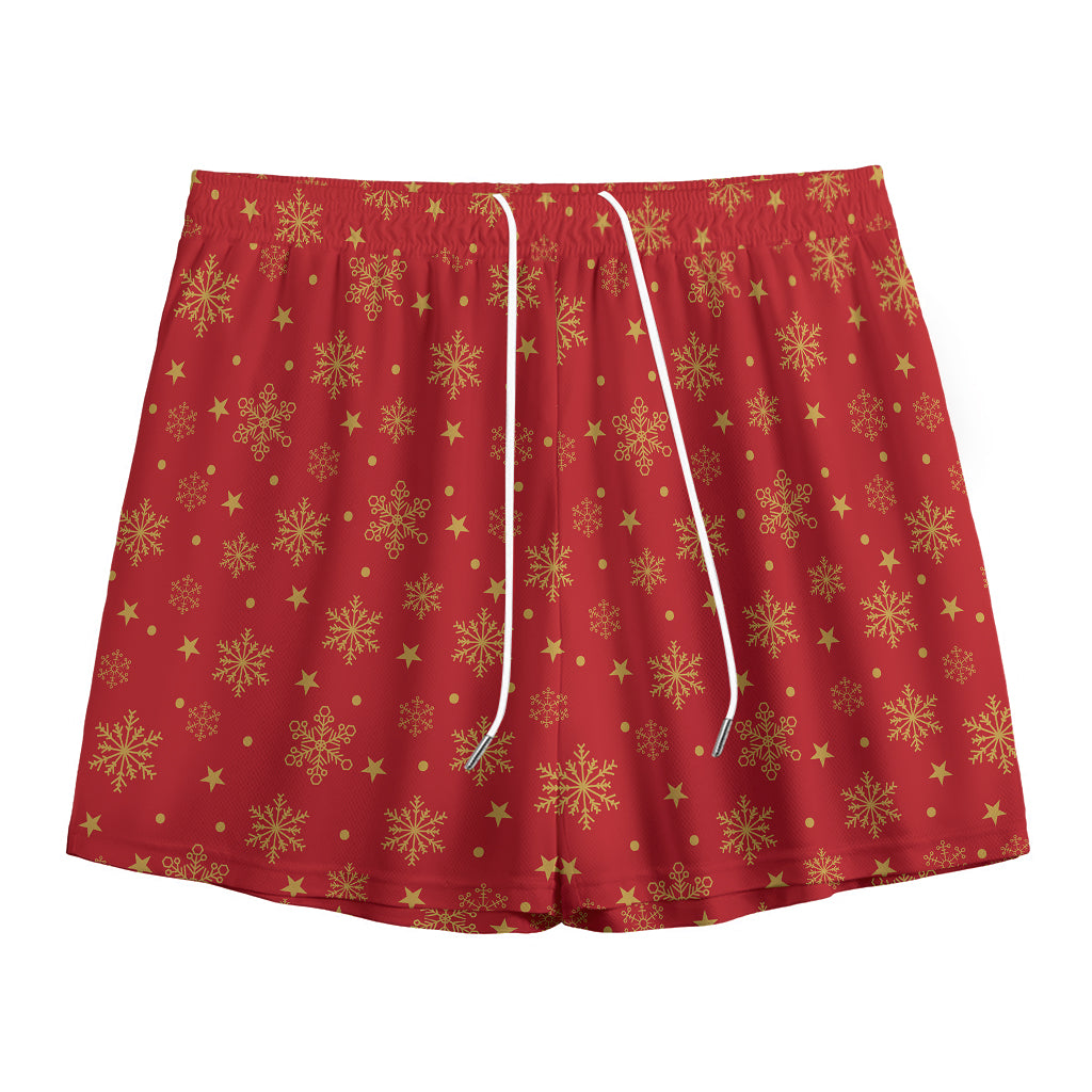 Christmas Snowflakes And Stars Print Mesh Shorts