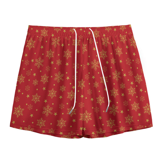 Christmas Snowflakes And Stars Print Mesh Shorts
