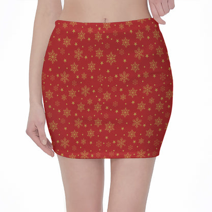 Christmas Snowflakes And Stars Print Pencil Mini Skirt