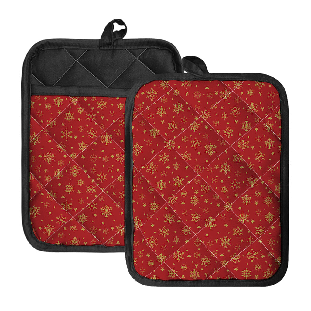 Christmas Snowflakes And Stars Print Pot Holders With Pocket