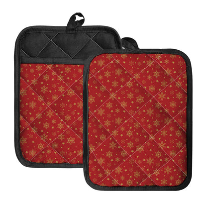 Christmas Snowflakes And Stars Print Pot Holders With Pocket