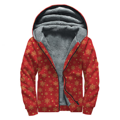 Christmas Snowflakes And Stars Print Sherpa Lined Zip Up Hoodie