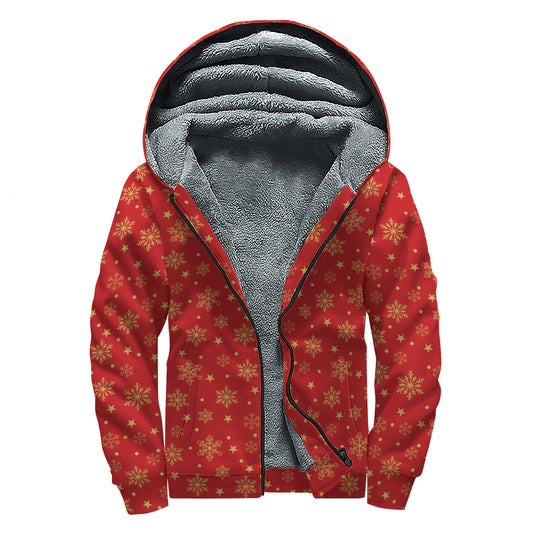 Christmas Snowflakes And Stars Print Sherpa Lined Zip Up Hoodie