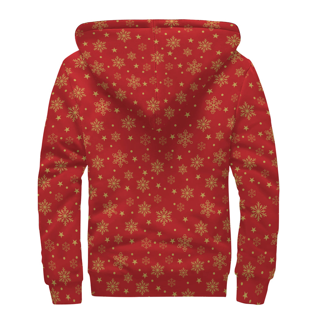 Christmas Snowflakes And Stars Print Sherpa Lined Zip Up Hoodie