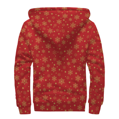 Christmas Snowflakes And Stars Print Sherpa Lined Zip Up Hoodie