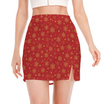 Christmas Snowflakes And Stars Print Side Slit Mini Skirt