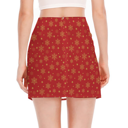 Christmas Snowflakes And Stars Print Side Slit Mini Skirt