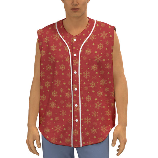 Christmas Snowflakes And Stars Print Sleeveless Baseball Jersey