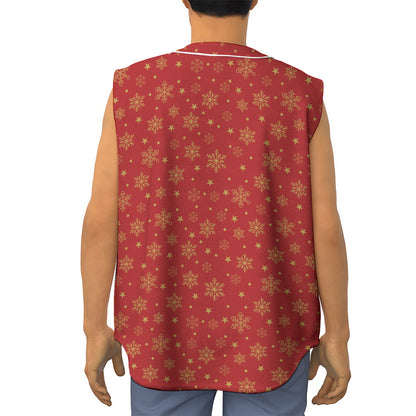 Christmas Snowflakes And Stars Print Sleeveless Baseball Jersey