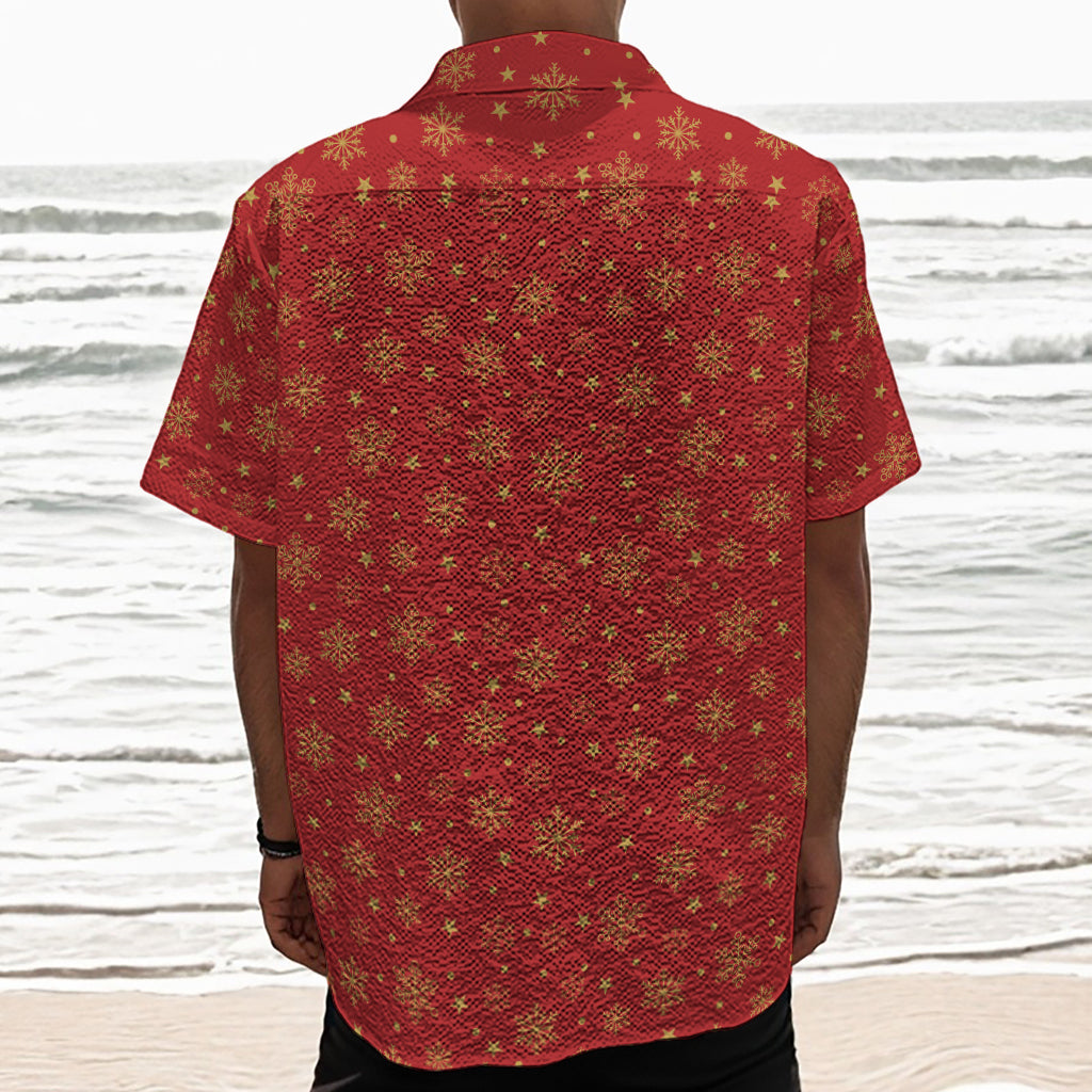 Christmas Snowflakes And Stars Print Textured Short Sleeve Shirt
