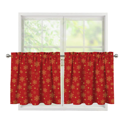 Christmas Snowflakes And Stars Print Tier Curtains