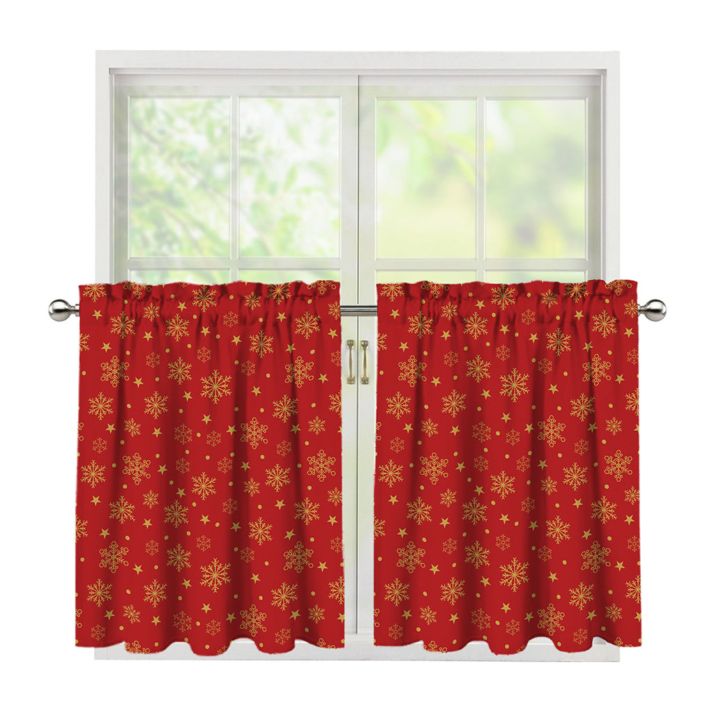 Christmas Snowflakes And Stars Print Tier Curtains