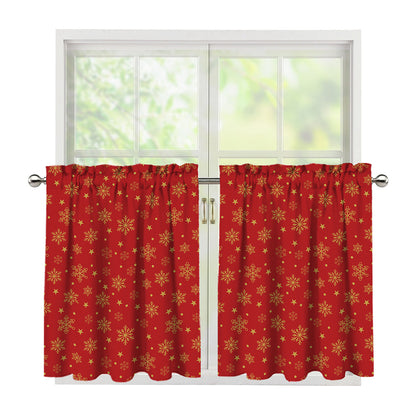 Christmas Snowflakes And Stars Print Tier Curtains
