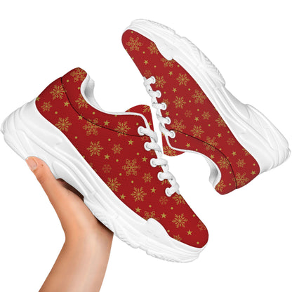 Christmas Snowflakes And Stars Print White Chunky Shoes