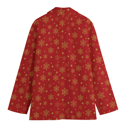 Christmas Snowflakes And Stars Print Women's Blazer