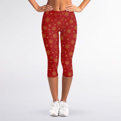 Christmas Snowflakes And Stars Print Women's Capri Leggings