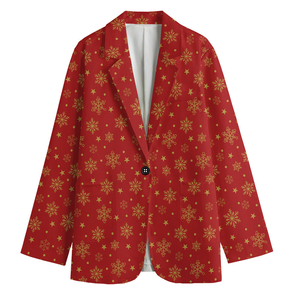 Christmas Snowflakes And Stars Print Women's Cotton Blazer