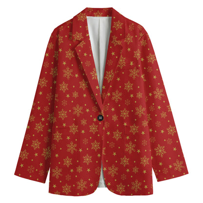 Christmas Snowflakes And Stars Print Women's Cotton Blazer