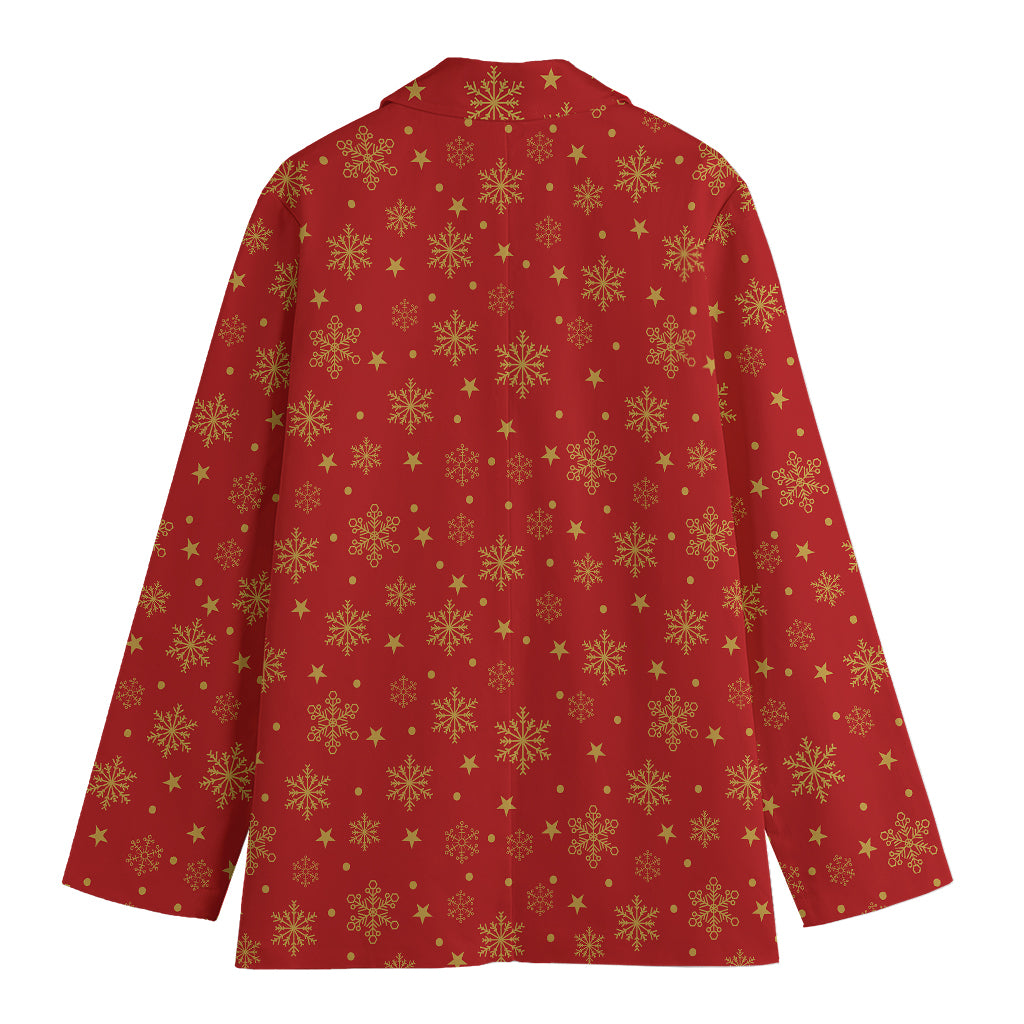 Christmas Snowflakes And Stars Print Women's Cotton Blazer