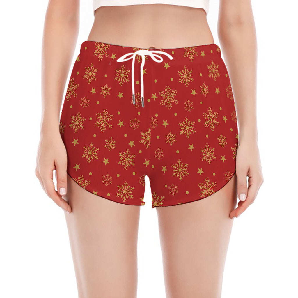 Christmas Snowflakes And Stars Print Women's Split Running Shorts