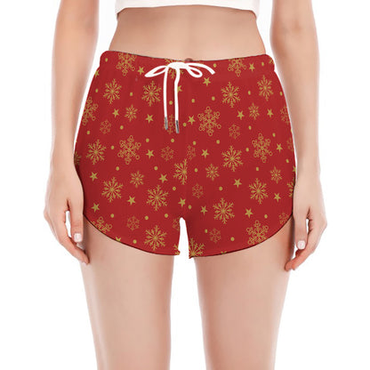 Christmas Snowflakes And Stars Print Women's Split Running Shorts