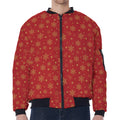Christmas Snowflakes And Stars Print Zip Sleeve Bomber Jacket