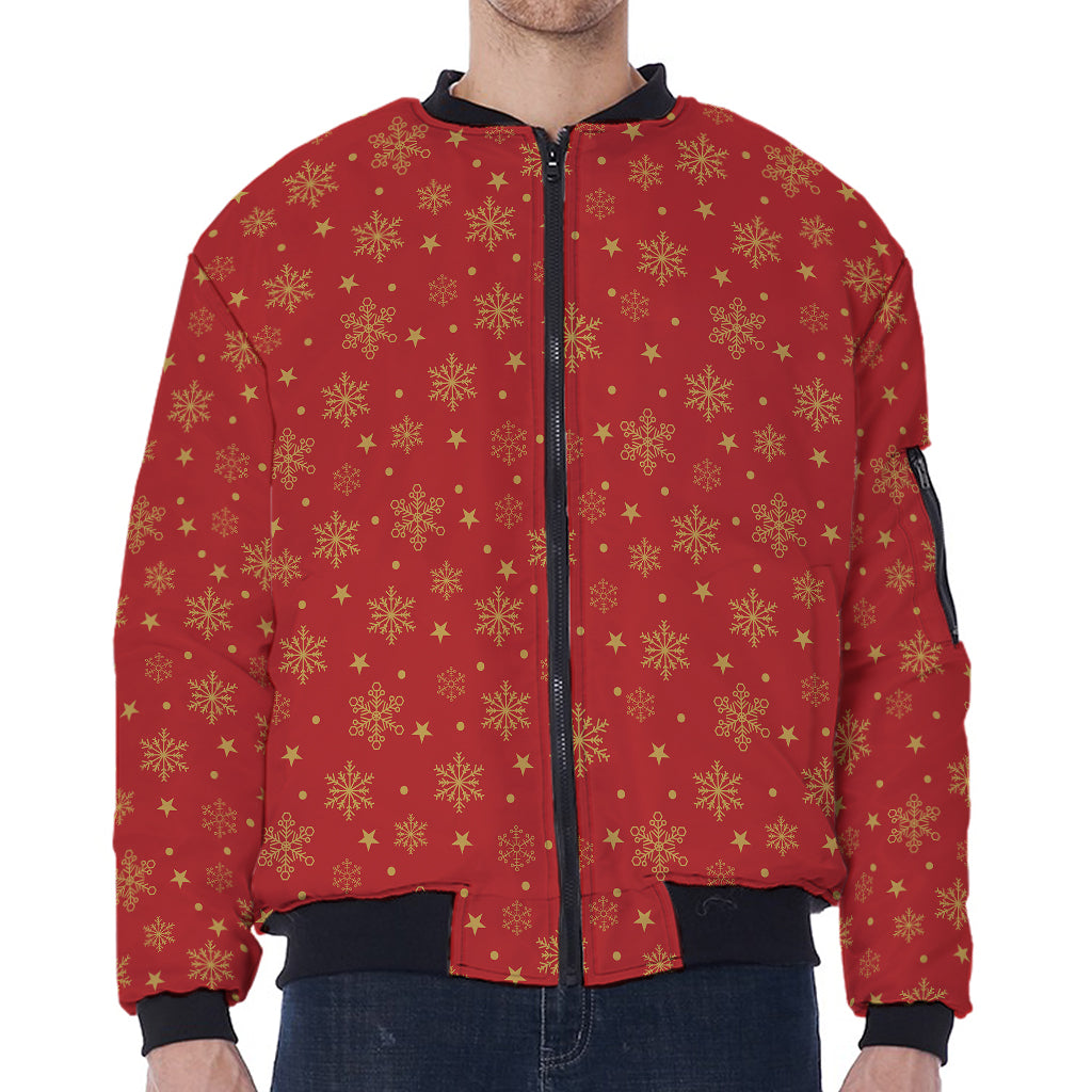 Christmas Snowflakes And Stars Print Zip Sleeve Bomber Jacket