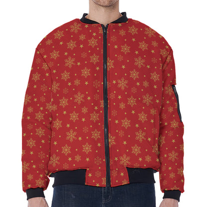 Christmas Snowflakes And Stars Print Zip Sleeve Bomber Jacket