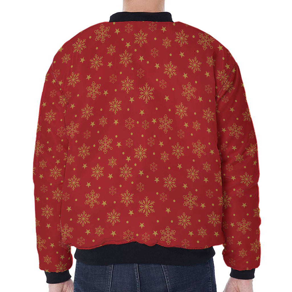 Christmas Snowflakes And Stars Print Zip Sleeve Bomber Jacket
