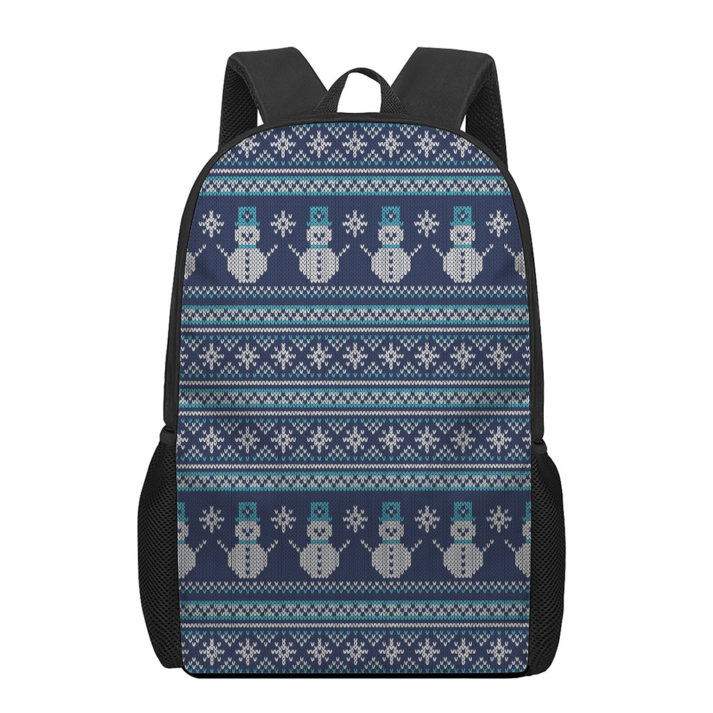 Christmas Snowman Knitted Pattern Print 17 Inch Backpack