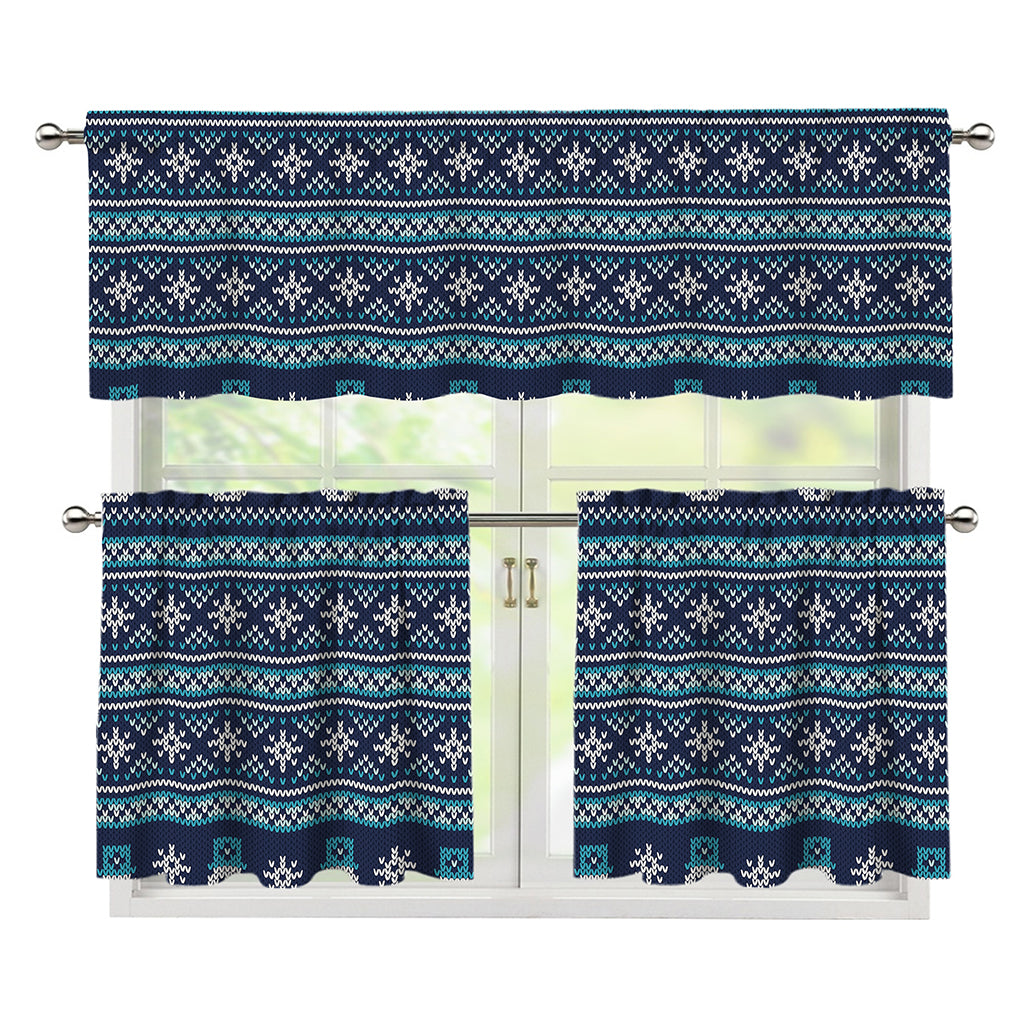 Christmas Snowman Knitted Pattern Print 3 Piece Kitchen Curtains