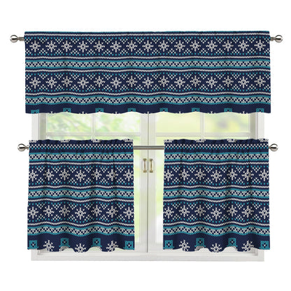 Christmas Snowman Knitted Pattern Print 3 Piece Kitchen Curtains
